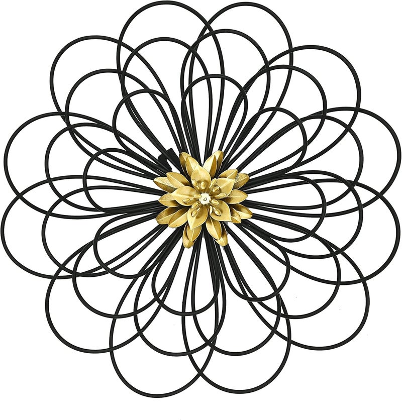 Remenna Metal Flowers Wall Decor, Metal Rustic Wall Art Decoration Farmhouse Wall Decorations Multiple Floral Hanging Decor for Bathroom Living Room Home Office Garden Kitchen (Black&Gold) - Image 1